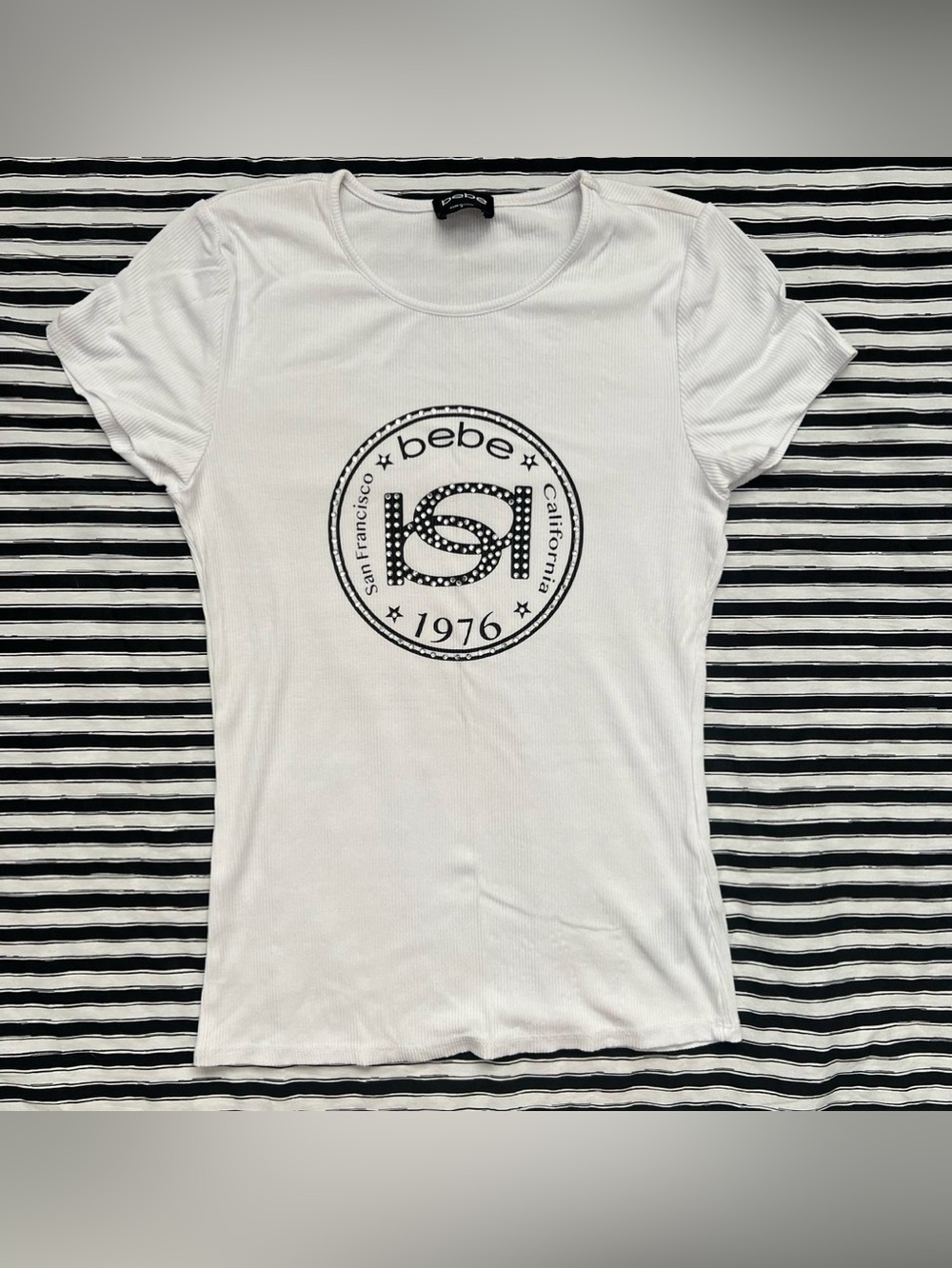 bebe White Short Sleeve Logo Tee